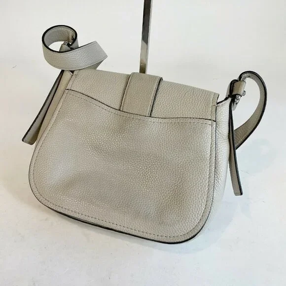Michael Kors Women Maxine Crossbody Saddle Purse‎ Gray S Leather Buckle Magnetic - Picture 3 of 11